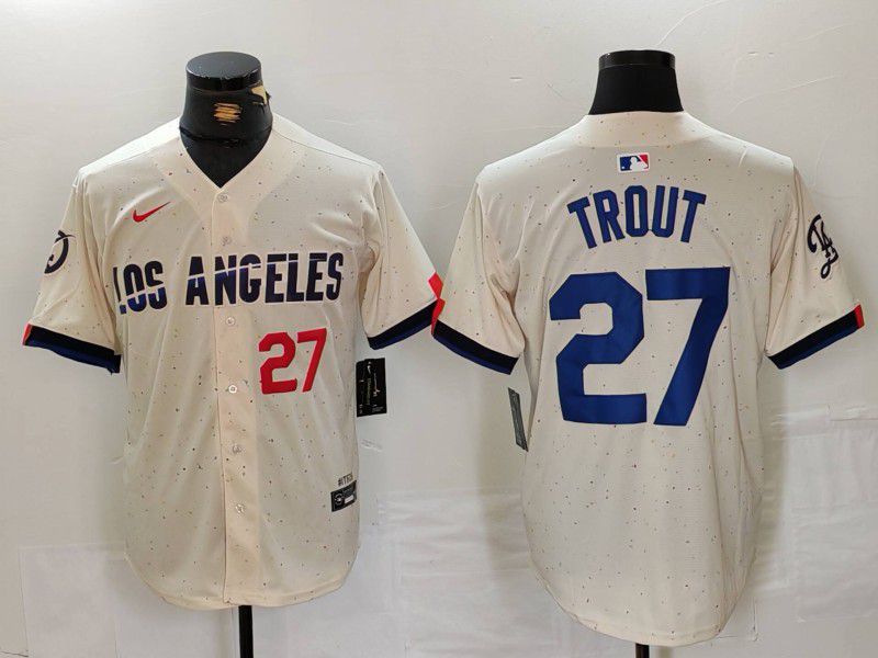 Men Los Angeles Dodgers #27 Trout Cream Fashion Nike Game MLB Jersey style 32